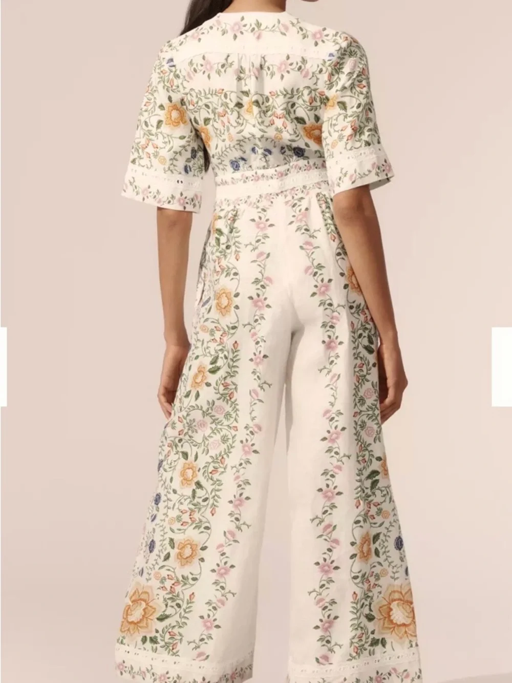 FARM Rio Folk Floral Off White Wide Leg Jumpsuit - Picture 9 of 9